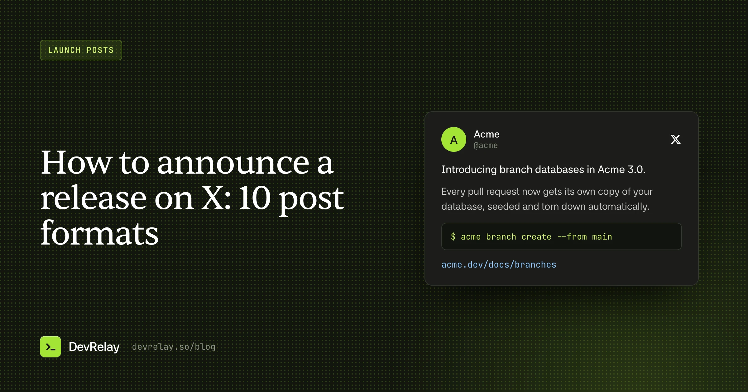 An X post announcing a release, with a code snippet and a docs link